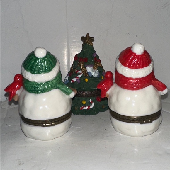 2 x Dept 56 Snowman - Cardinal Hinged Trinket Box Let It Snow + bonus Xmas tree - Picture 4 of 6